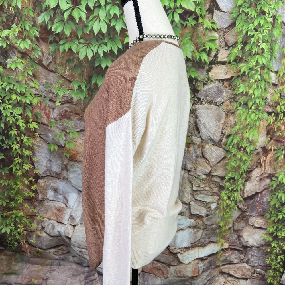 MADEWELL Oversized Colorblock Cream and Tan Merino Kimball Pullover Sweater, XS - Picture 8 of 13
